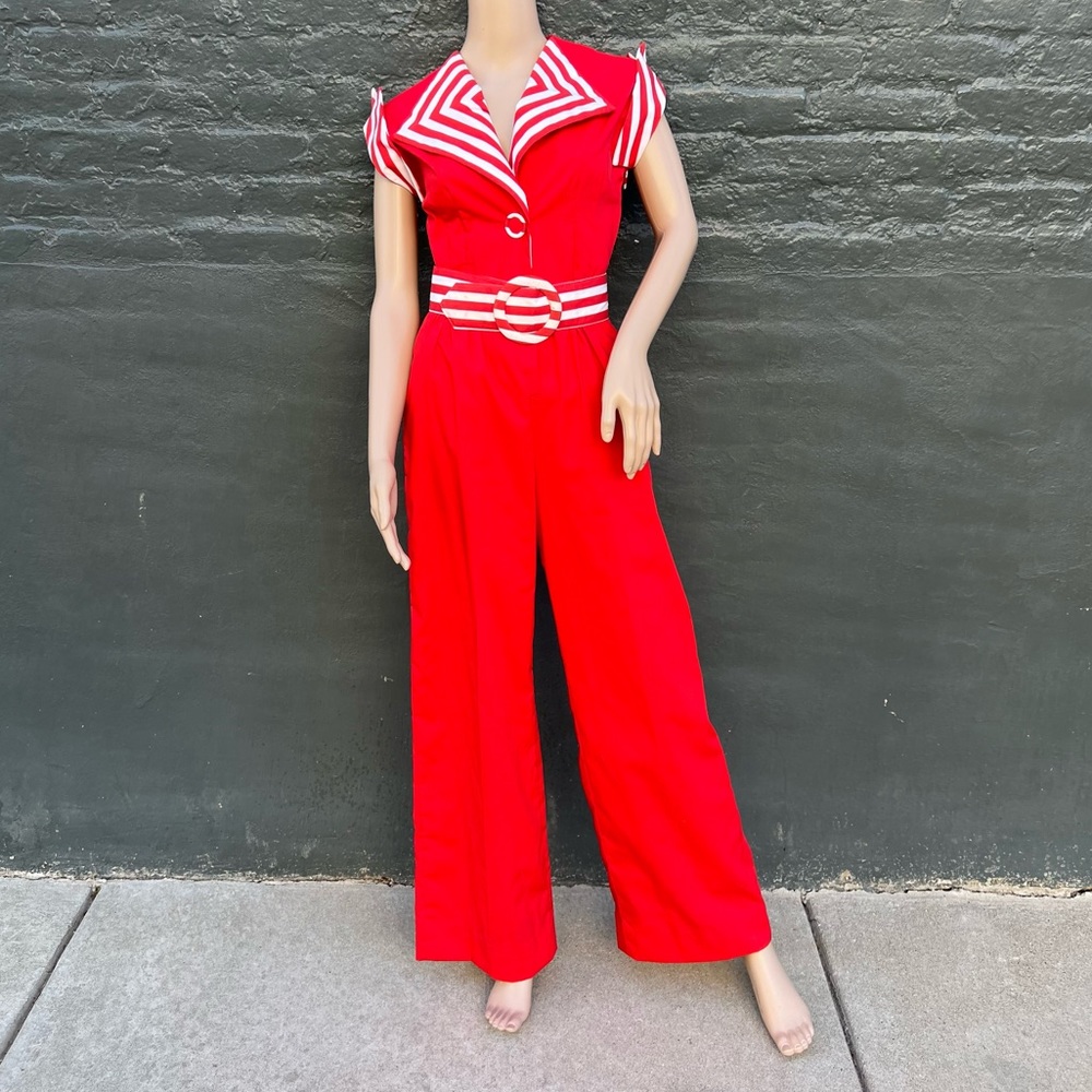 <JUST IN> VTG 70’s Red Stripe Belted Jumpsuit! EUC!